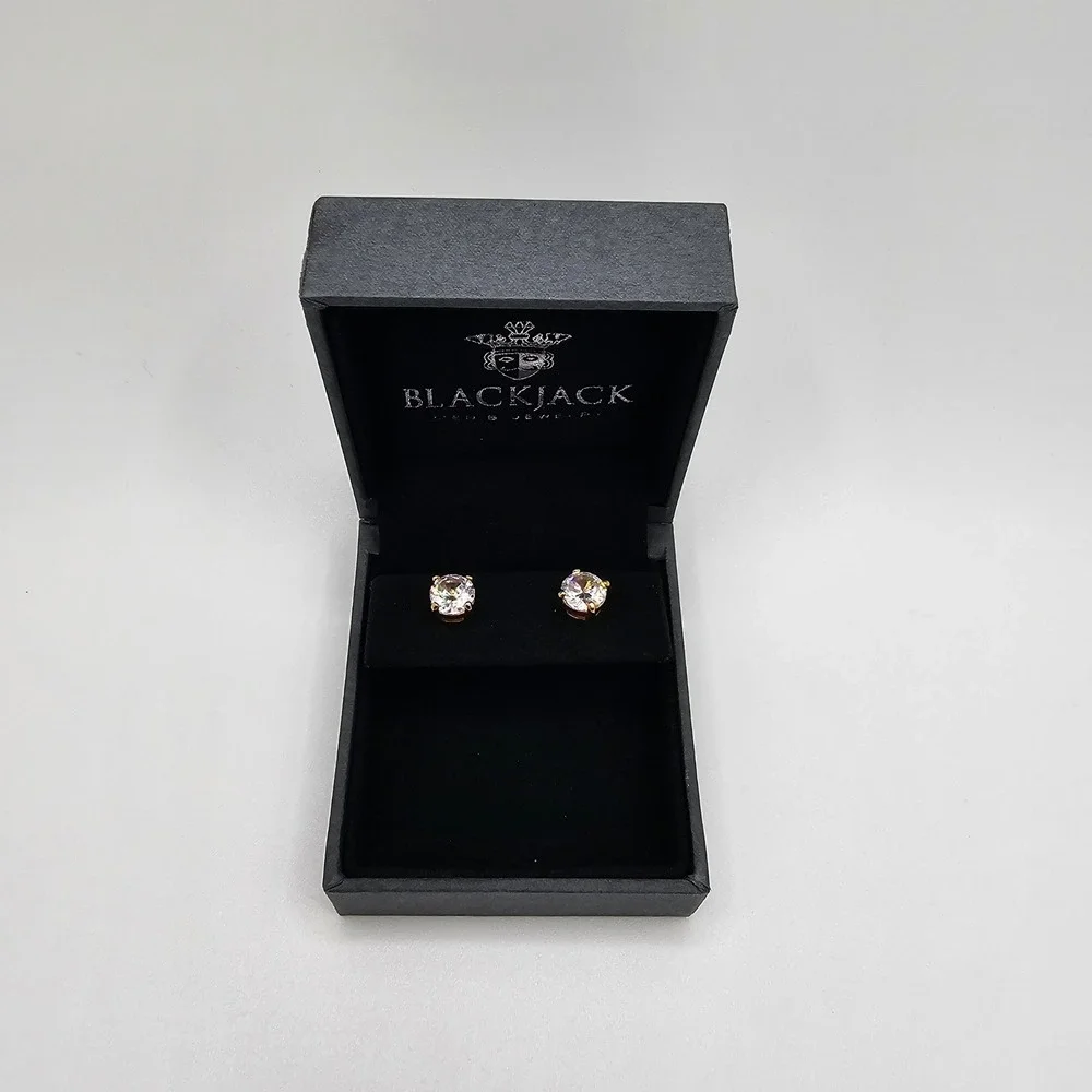 Blackjack Stud Earrings Mens 7mm Gold Stainless Steel Cubic‎ Zirconia Gold 7mm